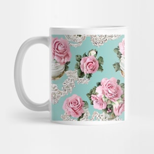 French roses and lace on duck egg Mug